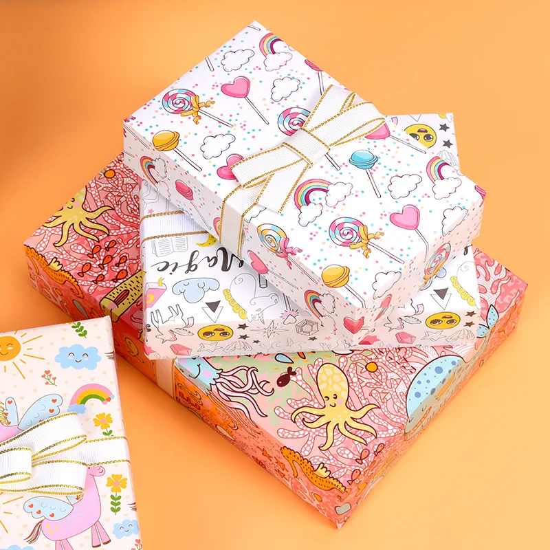 Carta Regalo Natalizia 6 Fogli – 70x50 Cm – Design Cartoni Animati Con Pupazzi Di Neve, Babbo Natale E Alberi – Per Bambini