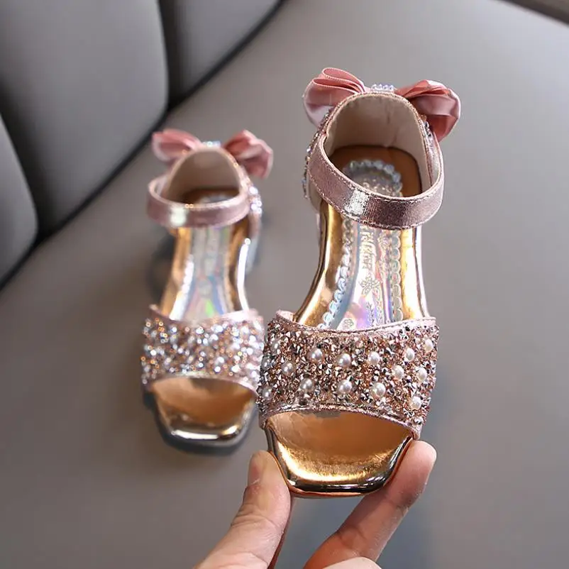 

Children Kids Girls European Fashion Sandals Flower Beading Crystal Rhinestone Luxury Diamond High Quality Princess Sandals