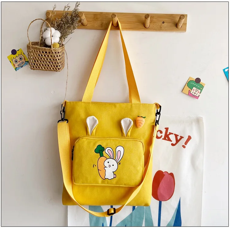 Ladies Shopping Bags Kawaii Rabbit Canvas Bag Shoulder Bag Female Reusable Large Capacity Shopper Bag