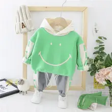 Коллекция года, осенне-зимние костюмы для младенцев комплекты одежды для маленьких мальчиков и девочек плюшевое пальто с капюшоном и штаны Детский костюм