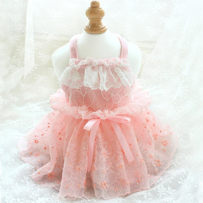 

Pet Dress Dog Clothes Beauty Fairy Embroidery Lace 100%Cotton Princess Cat Apparel Breathable Fabric Spring Summer One Piece