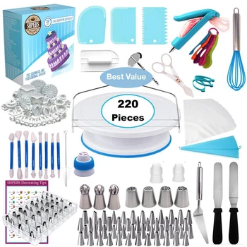 

Cake Hot-selling Turntable Set 220-piece Set Of Printed Sugar Cake Decorative Products Set Baking Complete Tool Specialty Tool