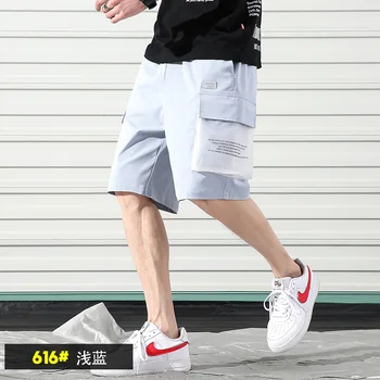 

Summer Mens Shorts Casual with Pockets Male Cargo Shorts Solid Color Sport Loose Pants Erkek Giyim Men Korean Clothing XX60MS