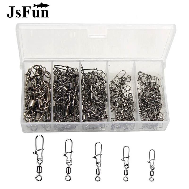 100pc/box Stainless Steel Fishing Connector Pin 4# 6# 8#10#12# Bearing Rolling Swivel with Snap Fishhook Lure Accessories PJ202 fishing accessories fishing tackle fishing tools fishing tool fishing swivels fishing line connectors