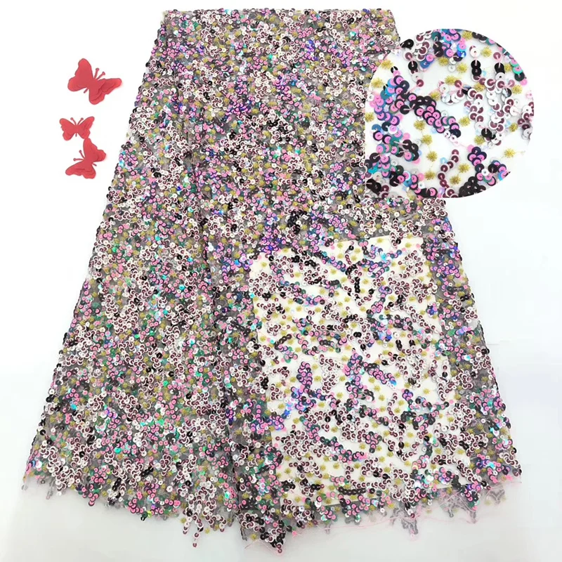 

2019 AfricanLace Fabric French Lace Fabric With beautiful sequins High Quality Embroidered 5 Yards Used for wedding dresses