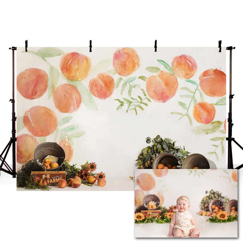 

Mehofond Newborn Farmer Peach Shop Backdrop Baby Shower Party Portrait Photography Background Decor Photocall Photo Studio Props