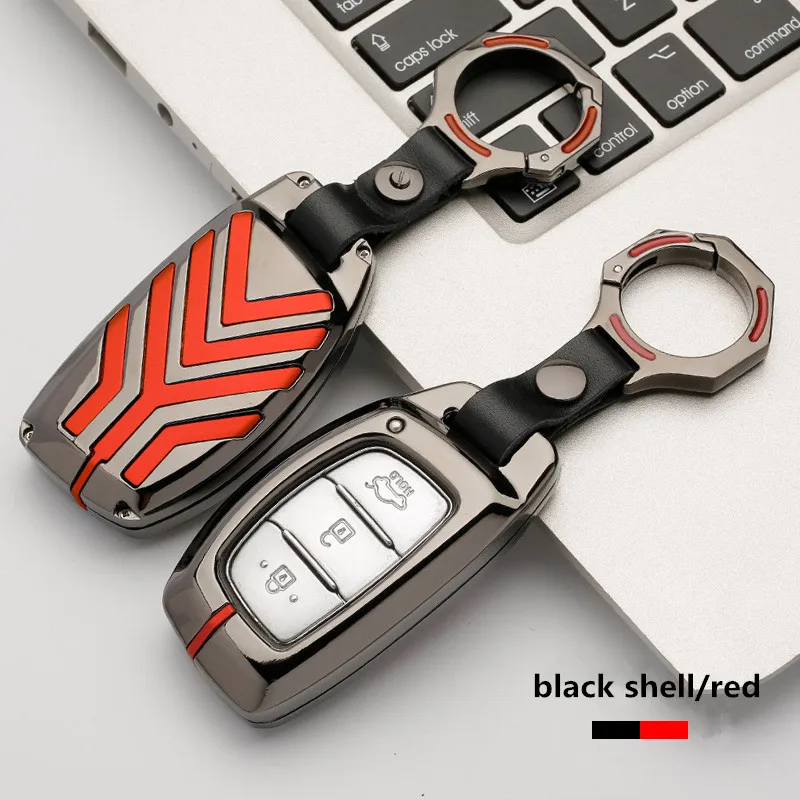 Чехол для ключей из цинкового сплава для hyundai IX25 IX35 I20 I30 I40 hb20 Santa Fe Creta Solaris 3 кнопки креативный автомобильный Стайлинг - Название цвета: A-black red