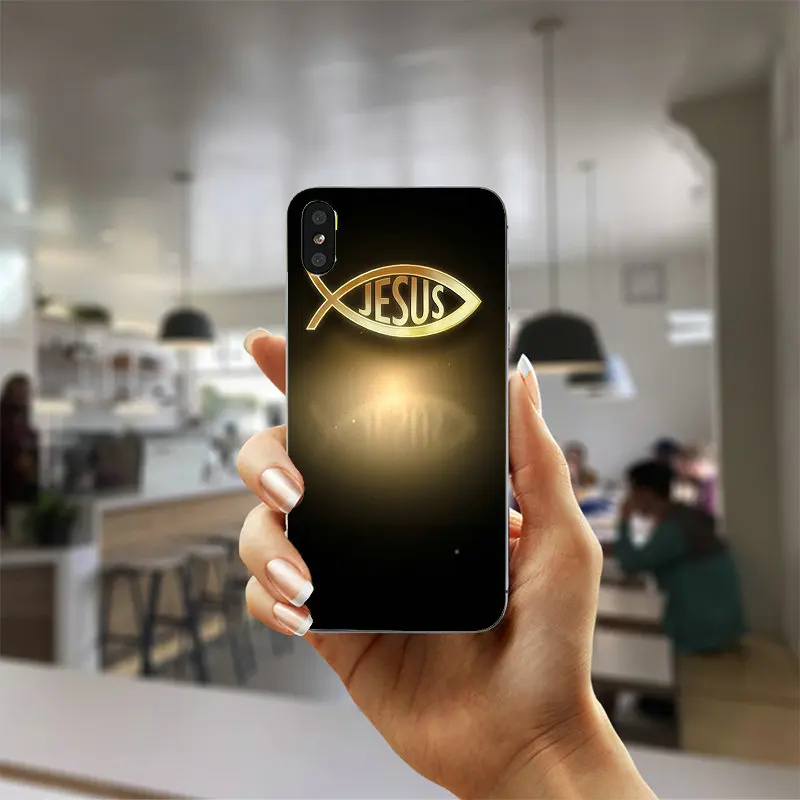 Иисуса рыба с крестом логотип Coque Capa Мягкий ТПУ силиконовый чехол для телефона iPhone X XR XS Max 5 5S SE 6 6S 7 7Plus 8 Plus - Цвет: Picture 1