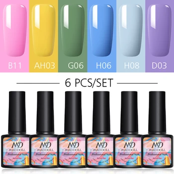 

MAD DOLL 6 pcs/Kit 30 Colors 8ML UV Gel Nail Polish Set Color UV LED Nail Gel Varnish Semi Permanent Nail Soak Off Glitter