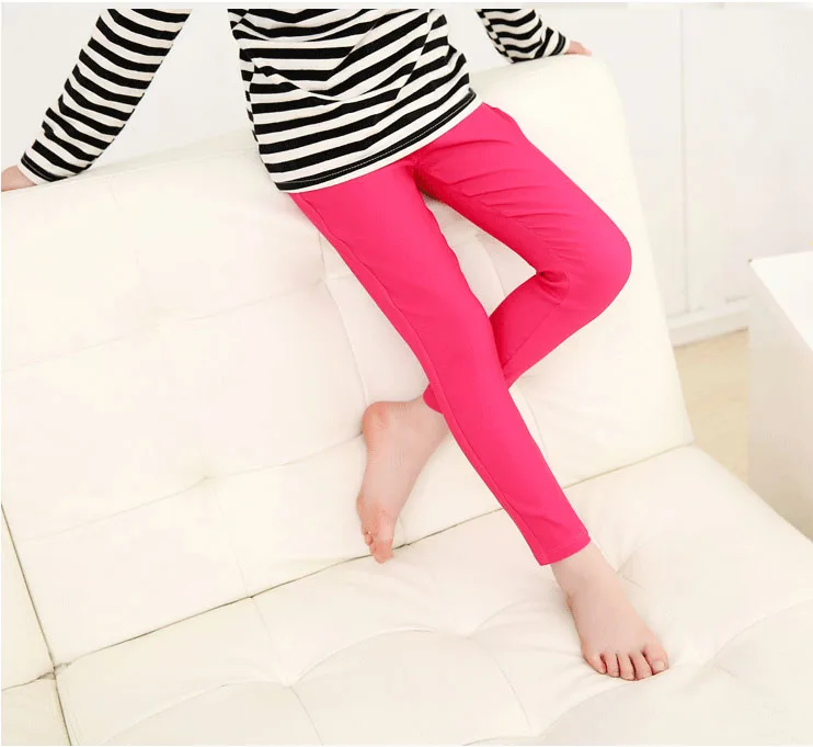 Высококачественные весенние узкие брюки для маленьких девочек-подростков; Узкие детские леггинсы ярких цветов; штаны для девочек; детские брюки - Цвет: rose