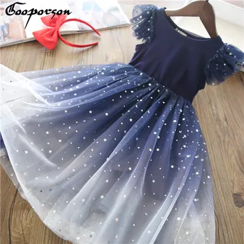 

Vestidos Summer Flying Sleeve Princess Dress Star Sequins Mesh Costume Little Girls Clothes Party Dresses Birthday Kids Clothes