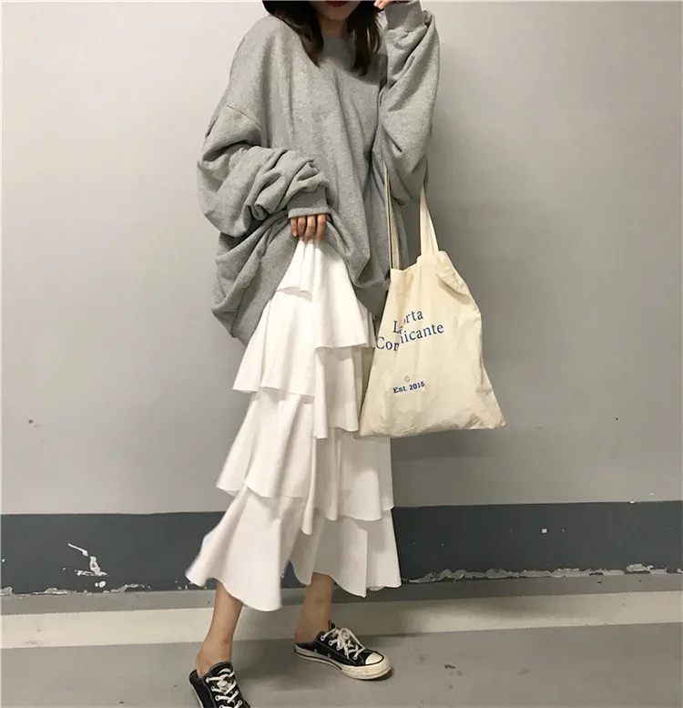 Faldas Mujer Moda корейская Милая Повседневная Свободная юбка с оборками и высокой талией для девушек, Женская многослойная юбка-пачка, Длинная женская юбка