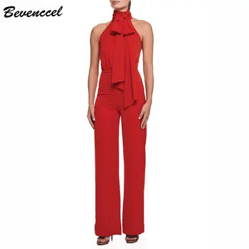 

Bevenccel High Quality 2020 Red Women Summer Jumpsuit Sexy Sleeveless Lace Up Celebrity Evening Party Bodysuit Elegant Jumpsuit