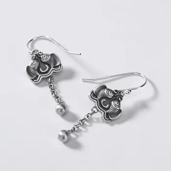 

S925 pure silver restoring ancient ways do old personality carp Pisces lady eardrop matte eardrop of literature and art