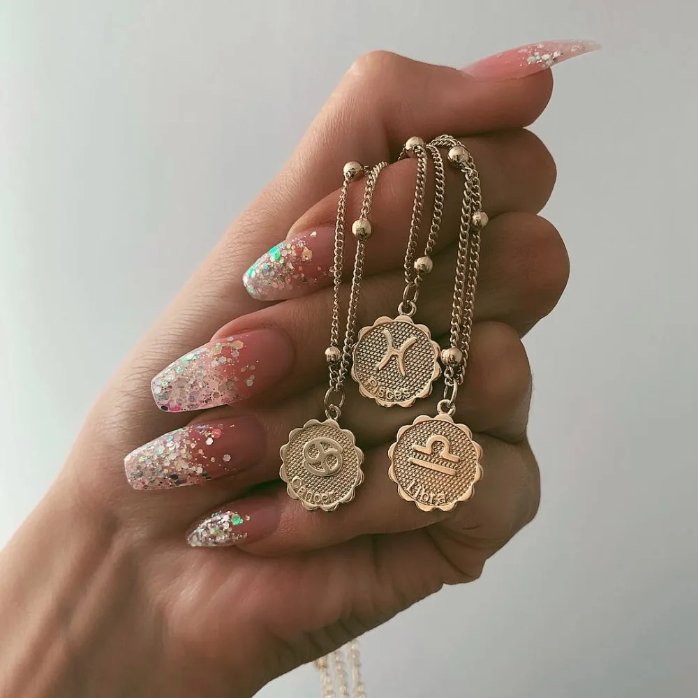 

Twelve Horoscope Clavicle Chain Twelve Constellations Coin Necklace Statement Copper Leo Pendant Necklace Women Jewelry