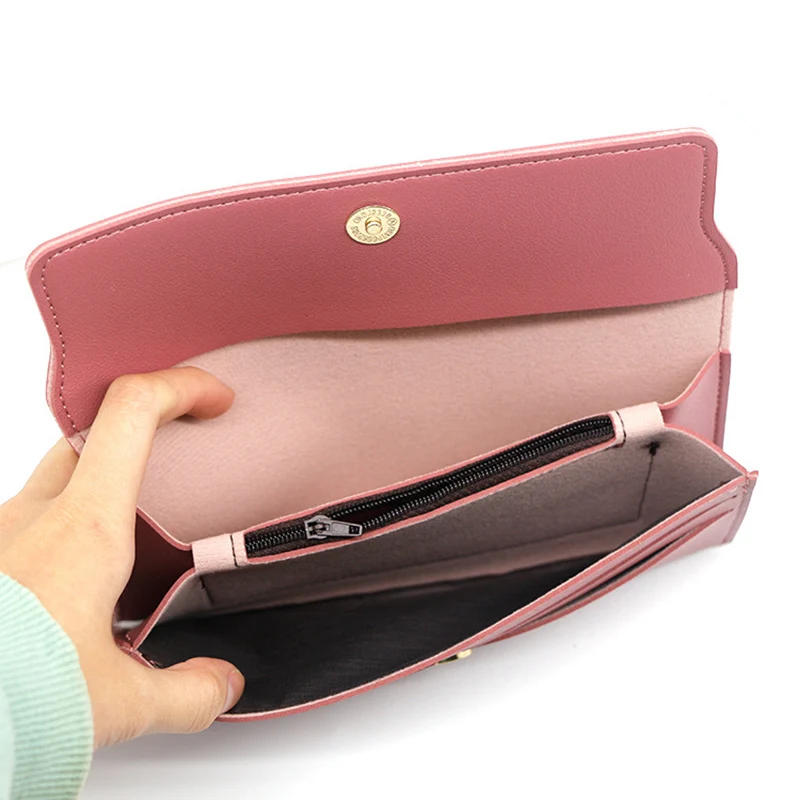 Elegant Women's Solid Color Fur Ball Wallet - PU Leather Long Wallet with Butterfly Card Holder Purse