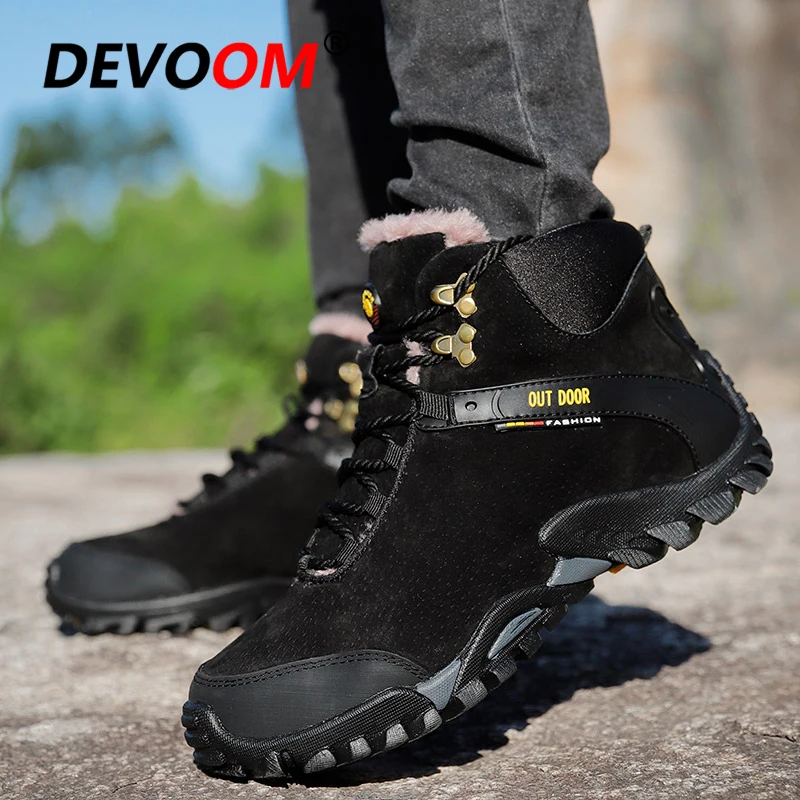 Winter Men Hiking Shoes Waterproof Climbing Men Boots Rubber Fur Mountain Trekking Shoes Outdoor Sport Walking Shoes Sneakers 46
