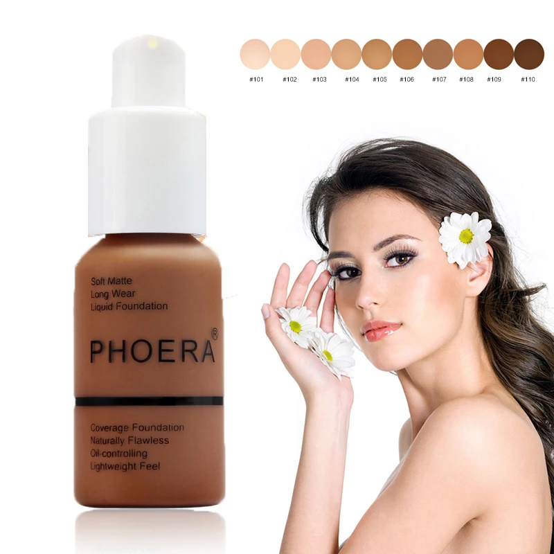 Liquid Foundation PHOERA 2pcs/set Liquid Coverage Foundation Facial Base Cream Brighten Moisturizer Mineral Full Cover Concealer Makeup TSLM1 liquid foundation,makeup cosmetics,makeup cream
