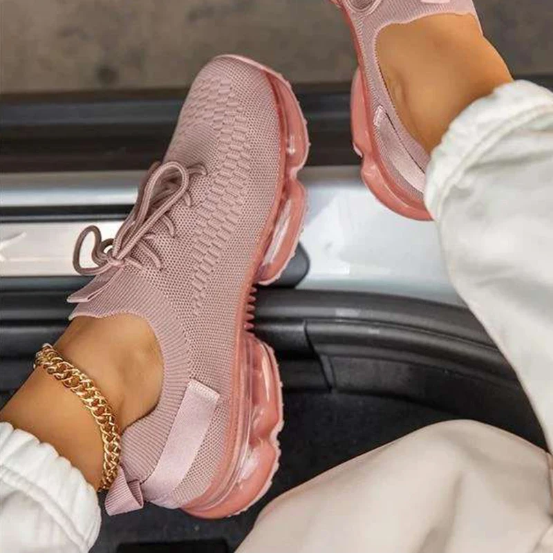 

Women Running Shoes Solid Autumn Breathable Mesh Women Platform Vulcanized Shoes Ladies Walking Shoes Women Sneakers Plus 43