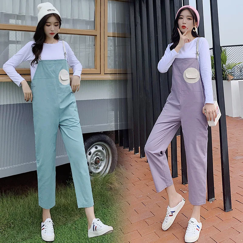 

Photo Shoot 2019 Autumn New Style Western Style by Age Loose-Fit Workwear Contrast Color Suspender Pants Pregnant Women Set Two-