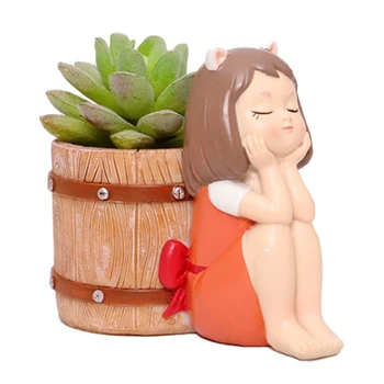 

Lovely Girl Mini Succulent Cactus Plant Pot for Home Office Desk Decoration