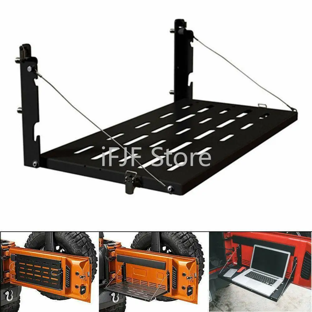 Tailgate Table for Jeep Wrangler 2007-2018 JK JKU Black Aluminum Alloy Foldable Multifunction Shelf Support Up to 75lb