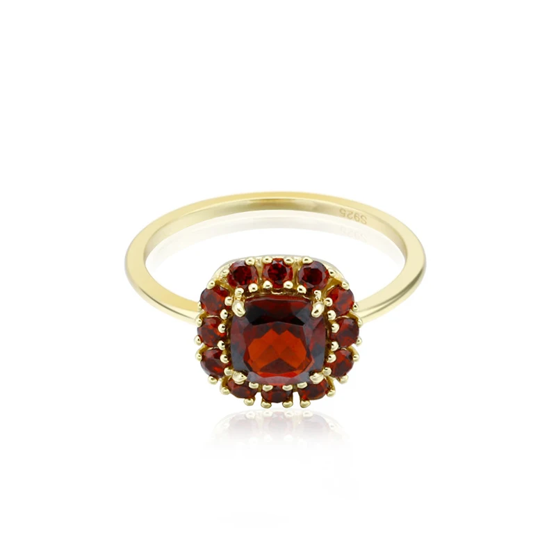 

Vintage Sterling Silver Rings Natural Red Crystal Stone Flower Cluster Ring Exquisite Bohemian Wedding Engagement Ring Wife Gift