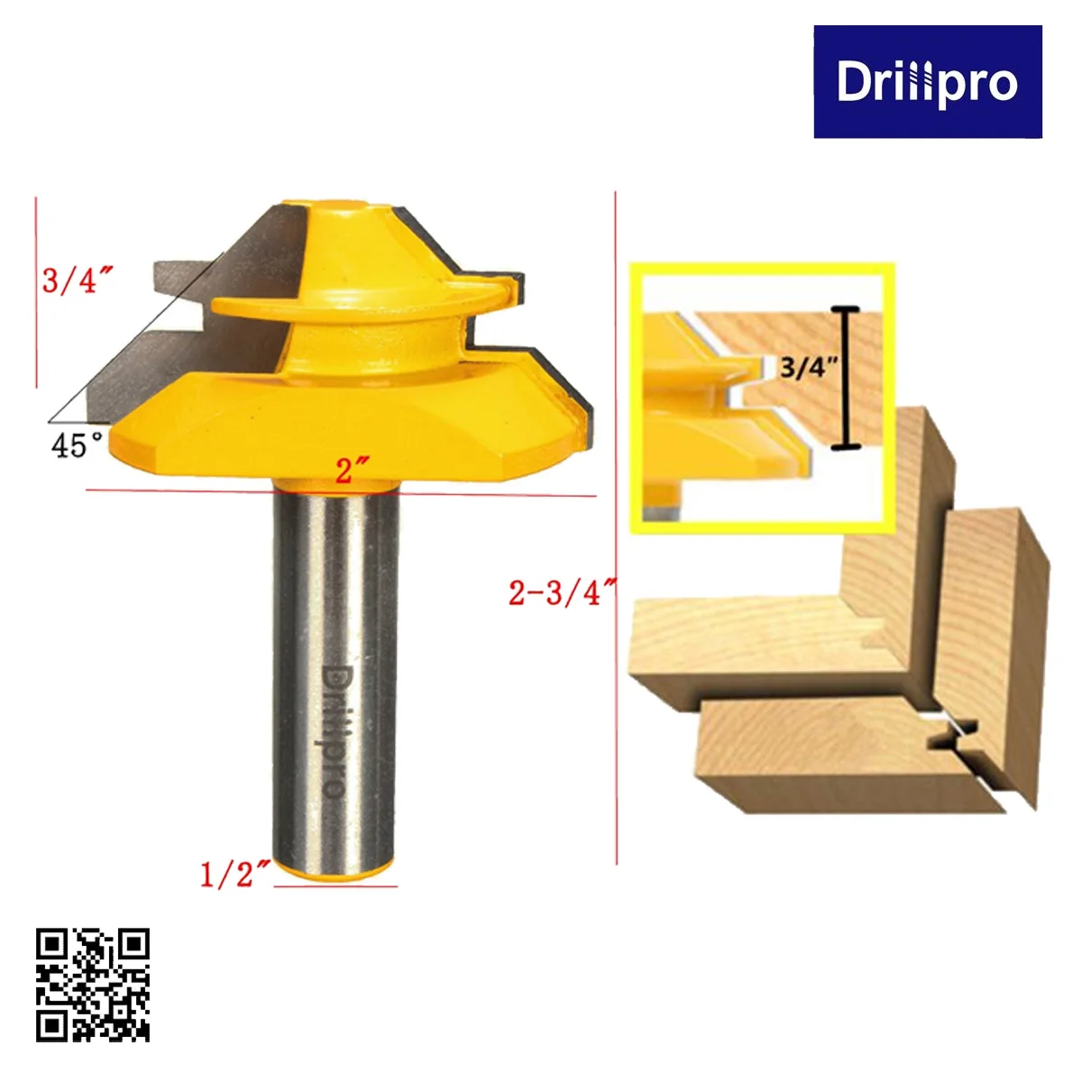 Drillpro 45 градусов Средний замок Торцовочная фреза 3/" шток 1/2" хвостовик шарнир деревообрабатывающий резак твердая закаленная сталь