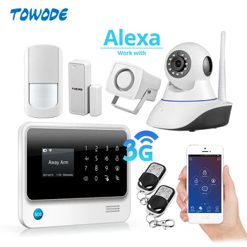 

Towode Alexa Compatible WIFI 3G GSM IP Camera Integrated Wireless Home Security APP Remote Control Alarm system