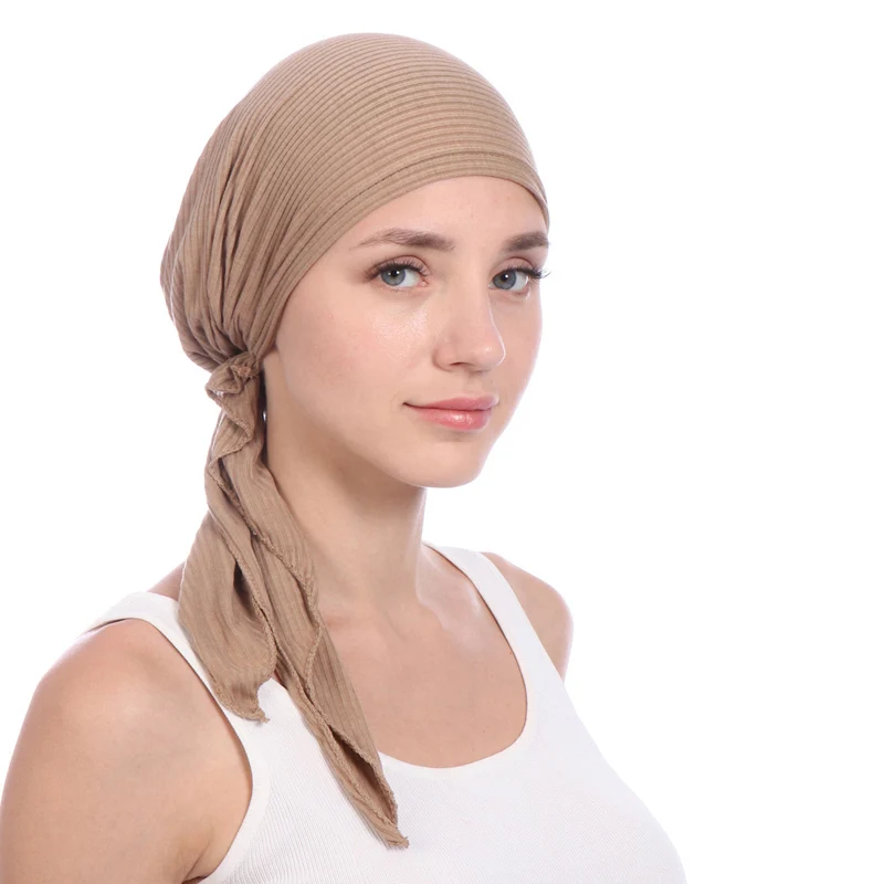 Новая эластичная хлопковая однотонная цветная намотка головы шапки, шарфы мусульманский тюрбан капот для женщин внутренняя шапка под хиджаб Модные женские тюрбанты шапки - Цвет: 8