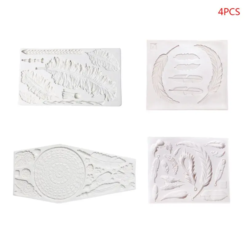 4 шт./компл. 3D ретро перо торт силиконовые формы для выпечки Fondant(сахарная) форма для печенья шоколада домашний декор украшения выпечки