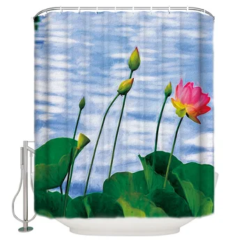 

Pink Lotus Flower Lake Water Waterproof Shower Curtain with Hook for Home Decoration Bathroom Supplies