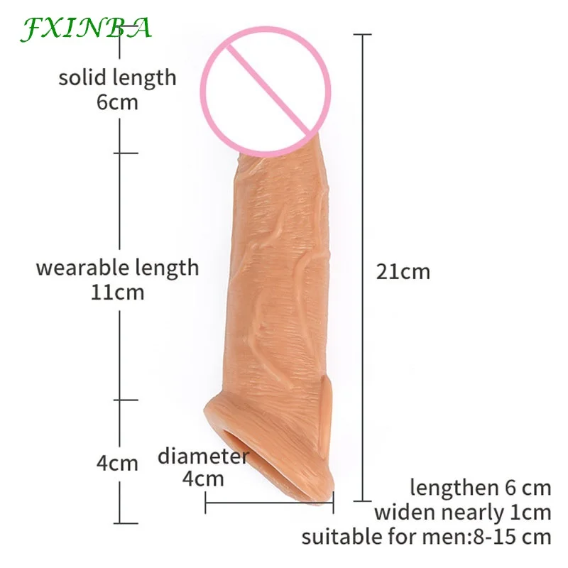 

FXINBA 20cm Liquid Silicone Penis Sleeve Extender Male Realistic Cock Enlarge Delay Ejaculation Reusable Condom Sex Toys For Men