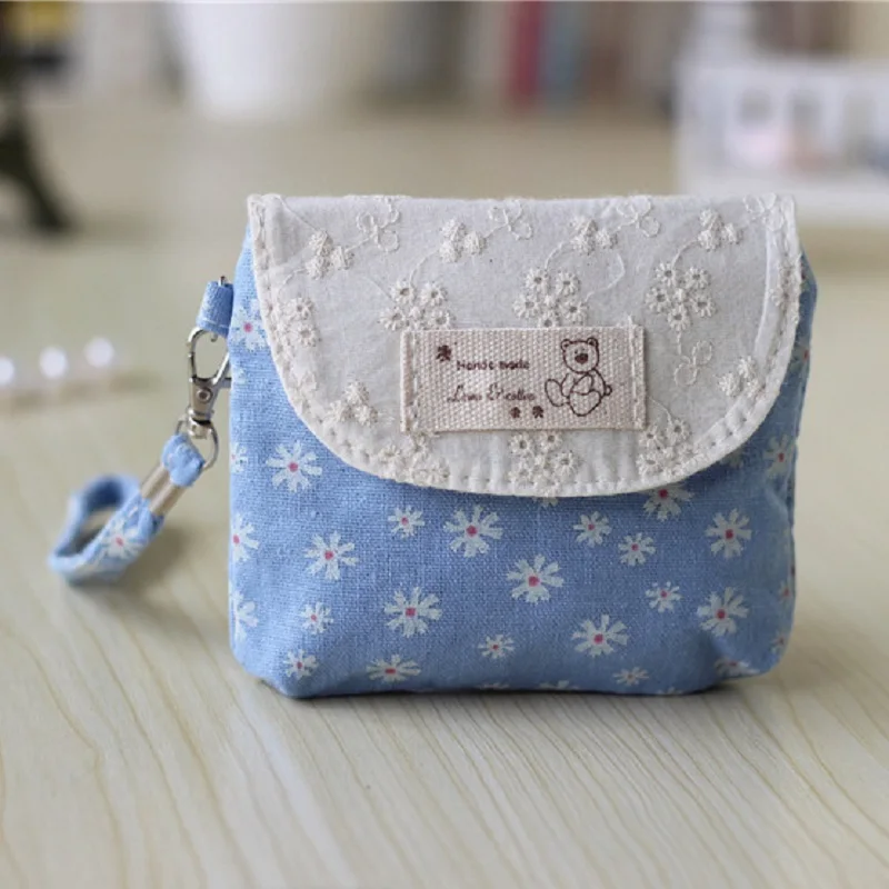 blue Хлопковый Женский мини-кошелек с цветочным рисунком, Женский кошелек для мелочи, сумки для ключей, женская маленькая сумочка, carteira bolsa feminina bolso mujer для девочек - Цвет: blue