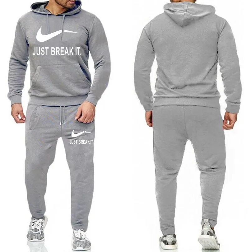 light grey 35 Новинка, модные мужские толстовки, костюмы, фирменный спортивный костюм, мужские хип-хоп толстовки+ спортивные штаны, осенне-зимний флисовый пуловер с капюшоном - Цвет: light grey 35