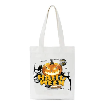 

SCCFMM Large capacity Women Canvas Shoulder Bags Lady Reusable Shopping Bag Halloween print Canvas Eco Tote Hand Bag Bolso Mujer