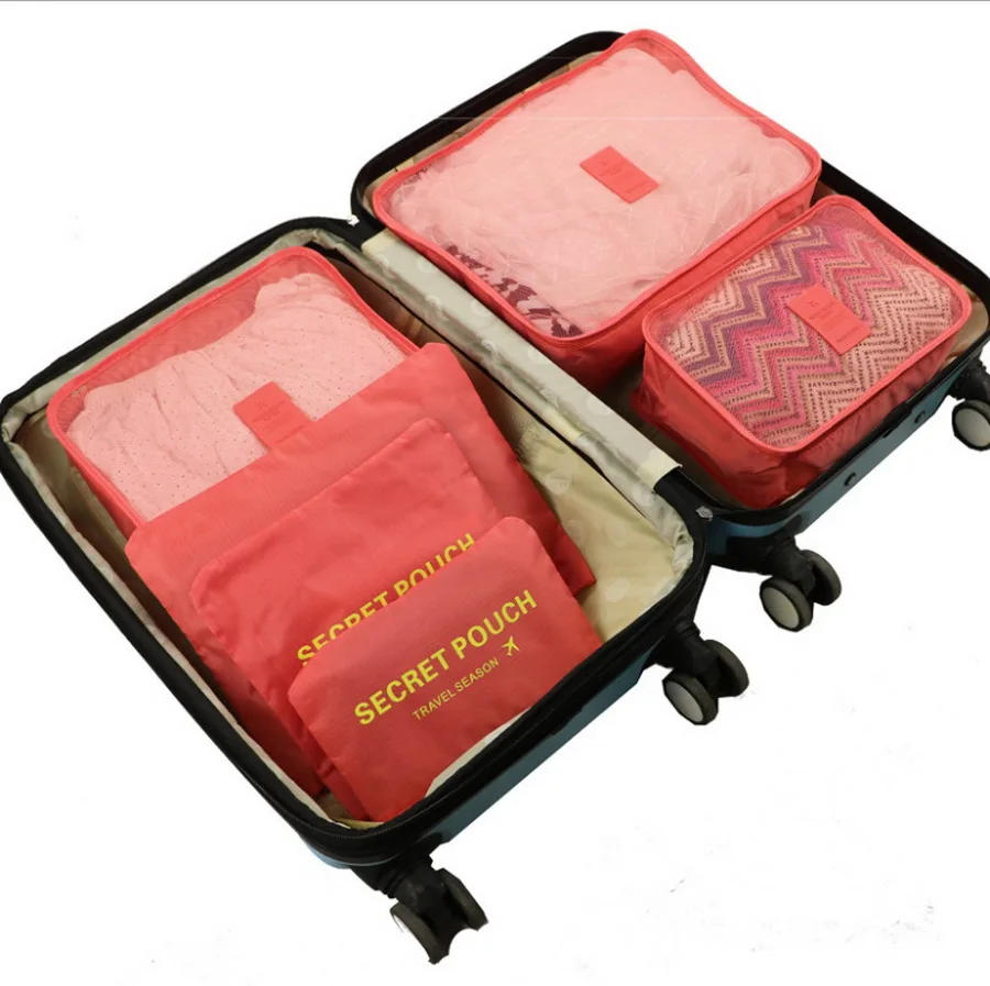 DHL 20set 6pcs/set Travel Storage Bag Set For Clothes Tidy Organizer Wardrobe Suitcase Pouch Travel Organizer Bag 12 colors