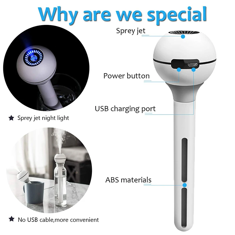 XMX-USB увлажнитель воздуха со встроенным аккумулятором 500 мА, увлажнитель прохладного тумана, бесшумная работа, портативный мини-увлажнитель воздуха для путешествий