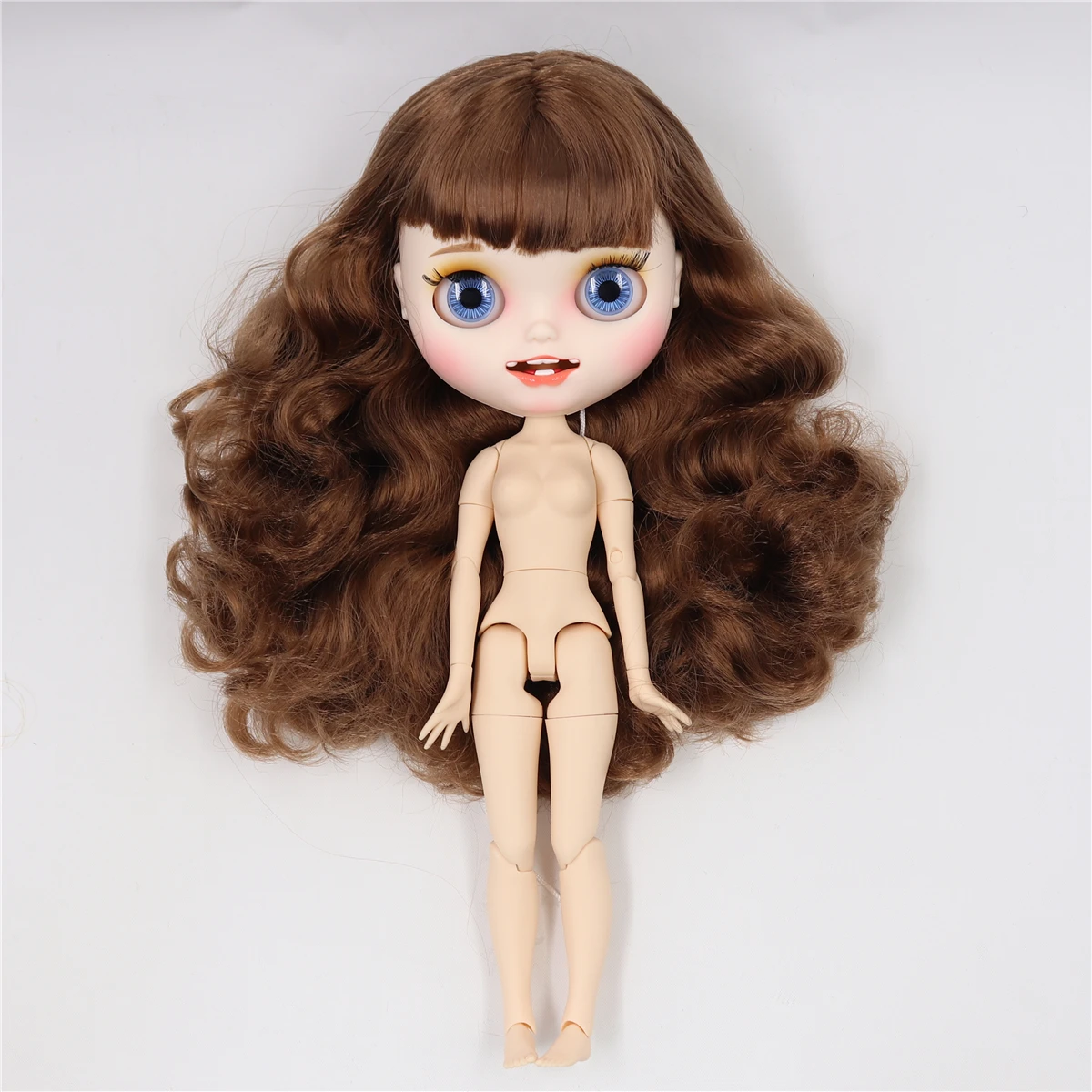 Neo Blythe Muñeca con cabello castaño, piel blanca, cara sonriente mate y Custom Cuerpo articulado 1