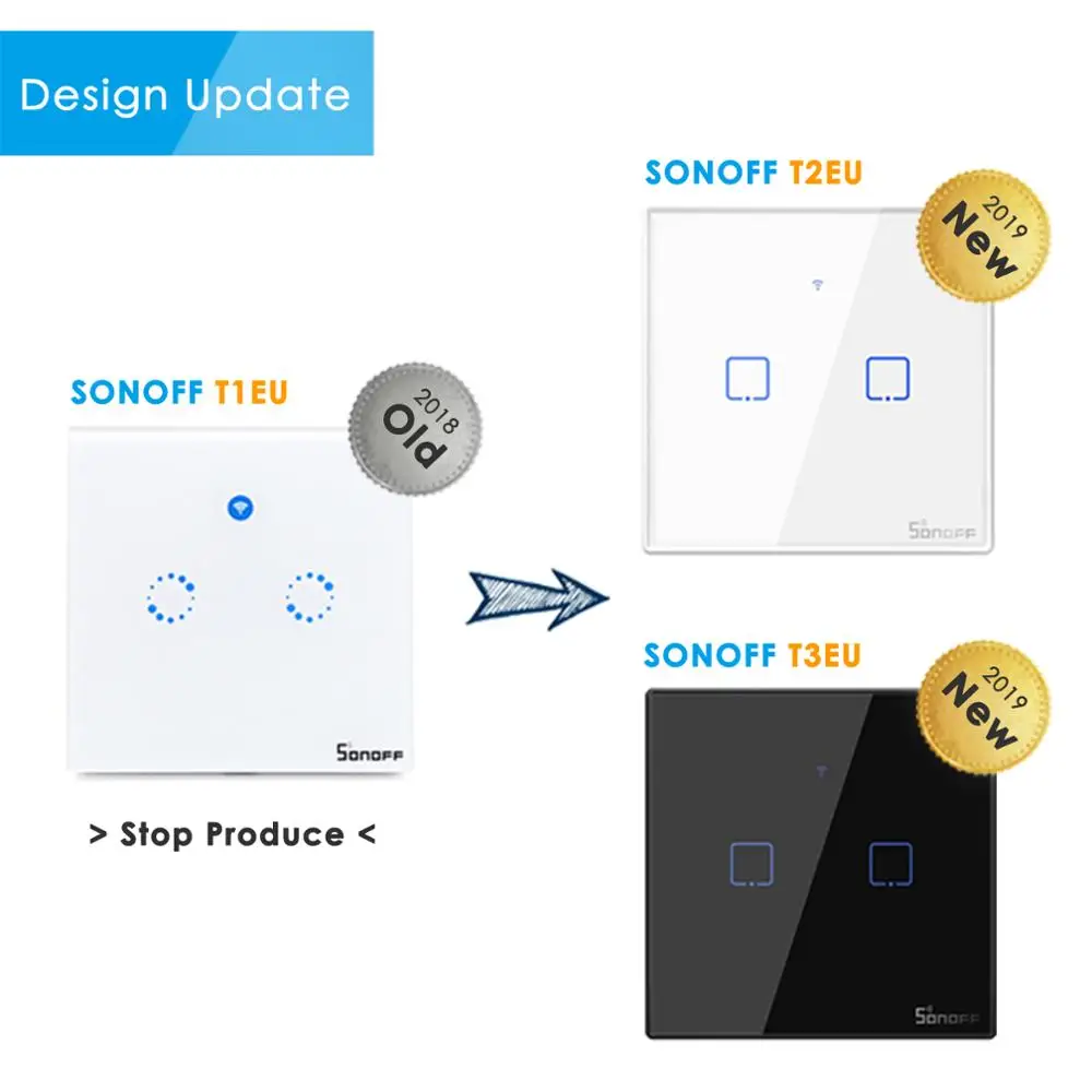 Настенный сенсорный выключатель Sonoff T2 T3 EU Wi Fi приложение eWelink 433 RF работает с Alexa