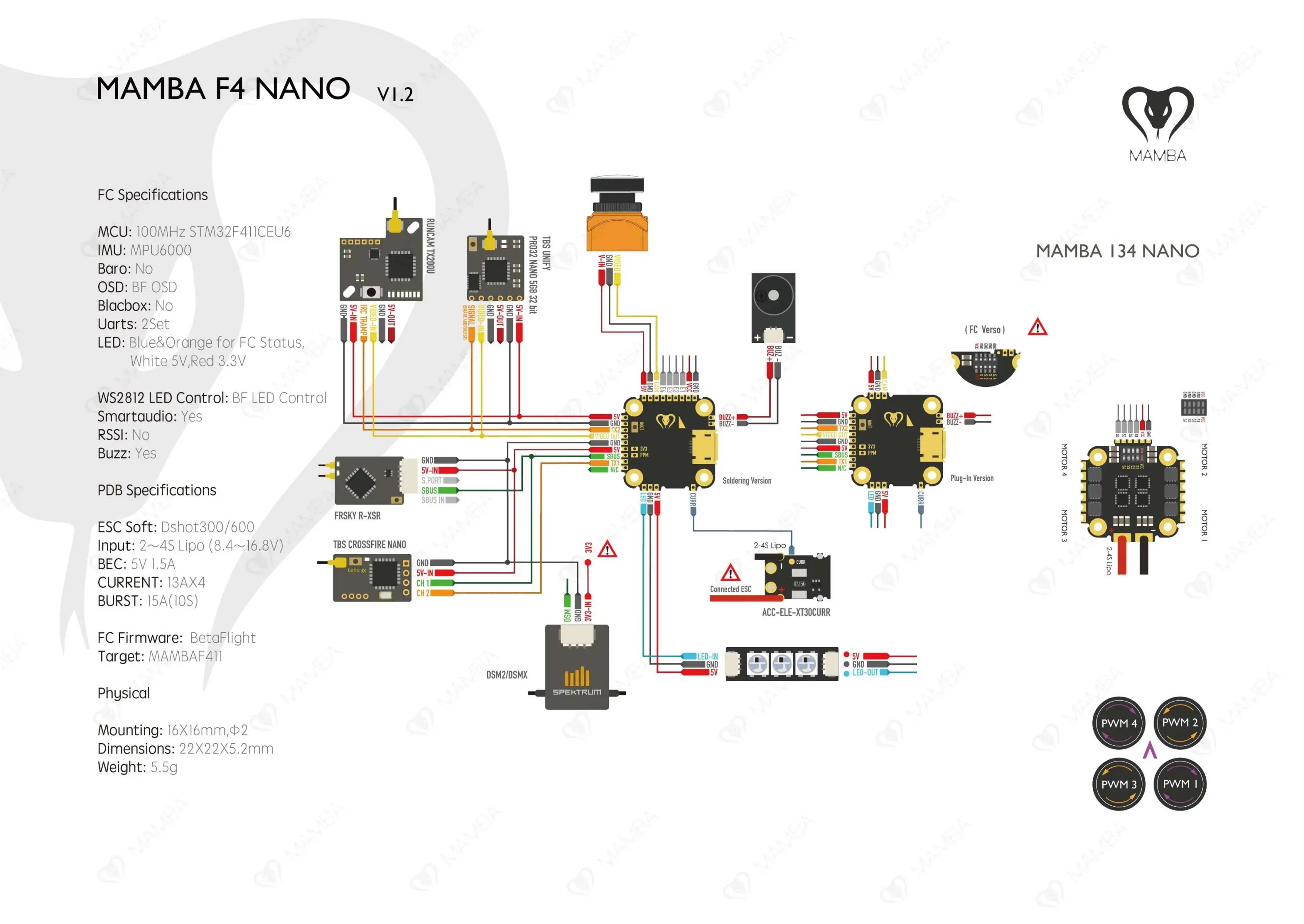 Onemodel/Diatone MAMBA F411 NANO с 13A MPU6000 Dshot600 y 2-4S MINI pila BEC 5 V/1.5A para RC FPV Racing Drone Racer