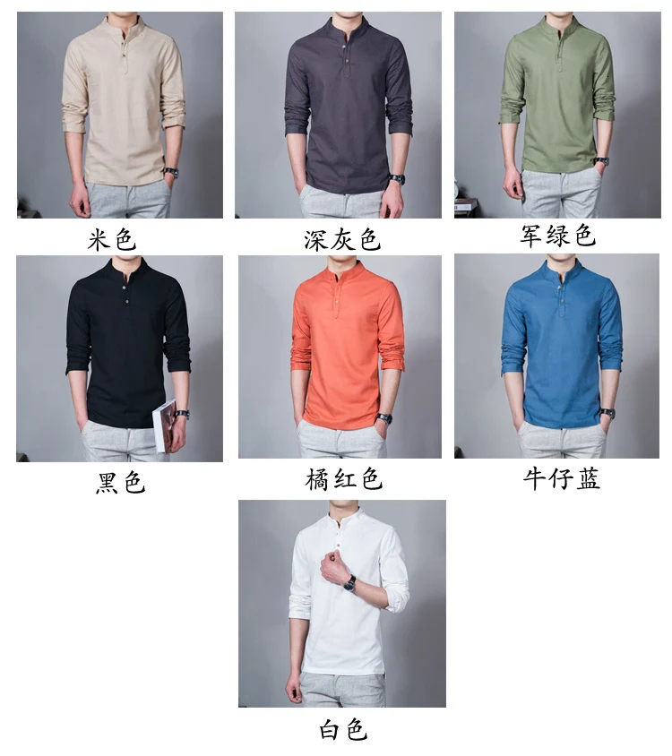 Spring/Summer Men's Long-sleeve Shirt Plus-size Shirt Cotton And Linen Casual Shirt Slim Solid Color Shirt Men's Shirt