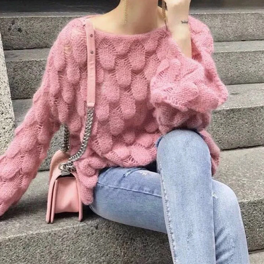 Модный Свободный пуловер большого размера длинные вязаные свитера с вырезами