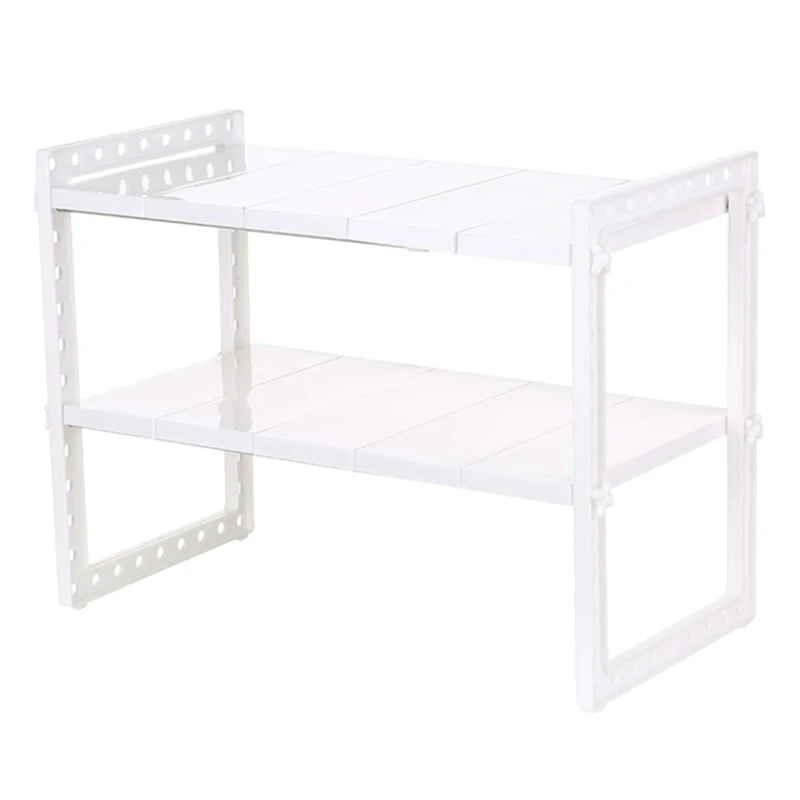 

Multi-Functional Under Sink 2-Tier Expandable Shelf Storage Organizer Adjustable Stainless Steel Kitchen Sink Rack White