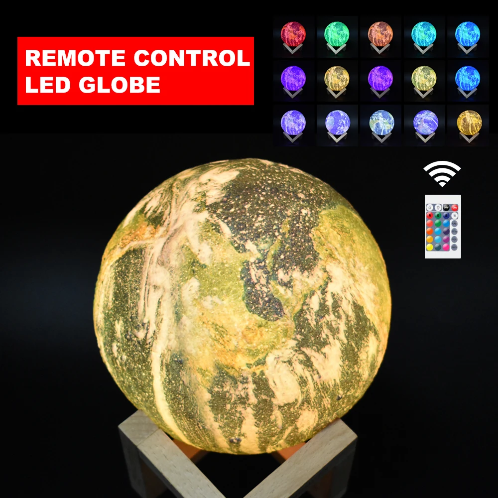 

8cm / 15cm Painted Earth LED lamp 3D Print Night Light Remote Control 16 Color USB Charging LED Earth Light Children night light