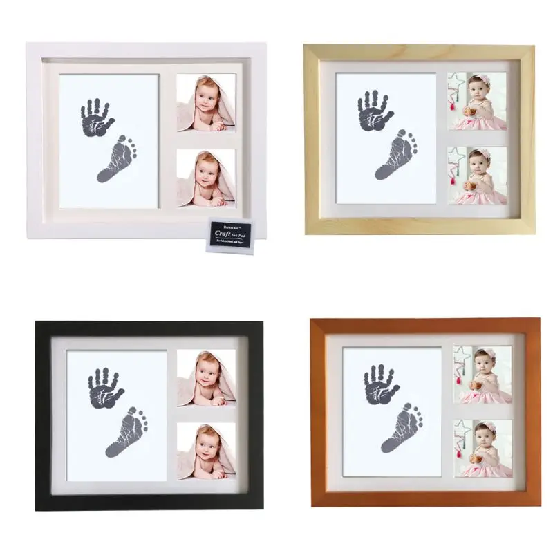 Baby Footprint Kit Handprint Picture Frame with Safe and Non-Toxic Ink Pad Perfect Newborn Keepsakes Girls Boys Shower Gift
