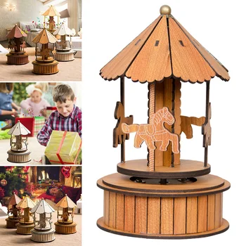 

New Hot Wooden Music Box Musical Carousel Wood Home Decoration Kids Gift Home Office Decor SMD66