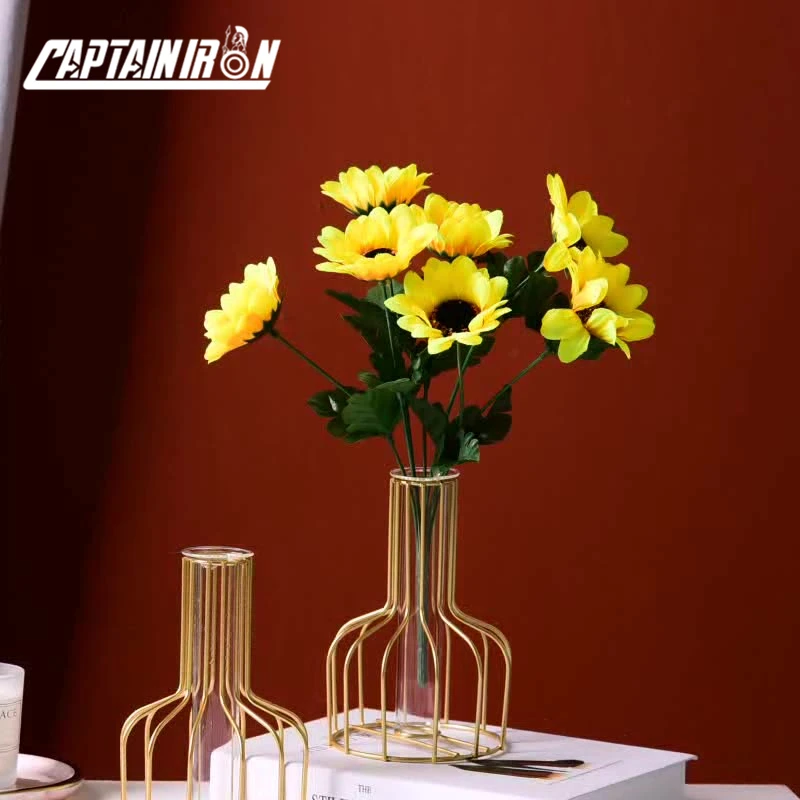 

CAPTAINIRON Decorative Vase Iron Flower Vase Flower Pots With Terrarium Metal Decoration Crafts for Office Tabletop Home Decor