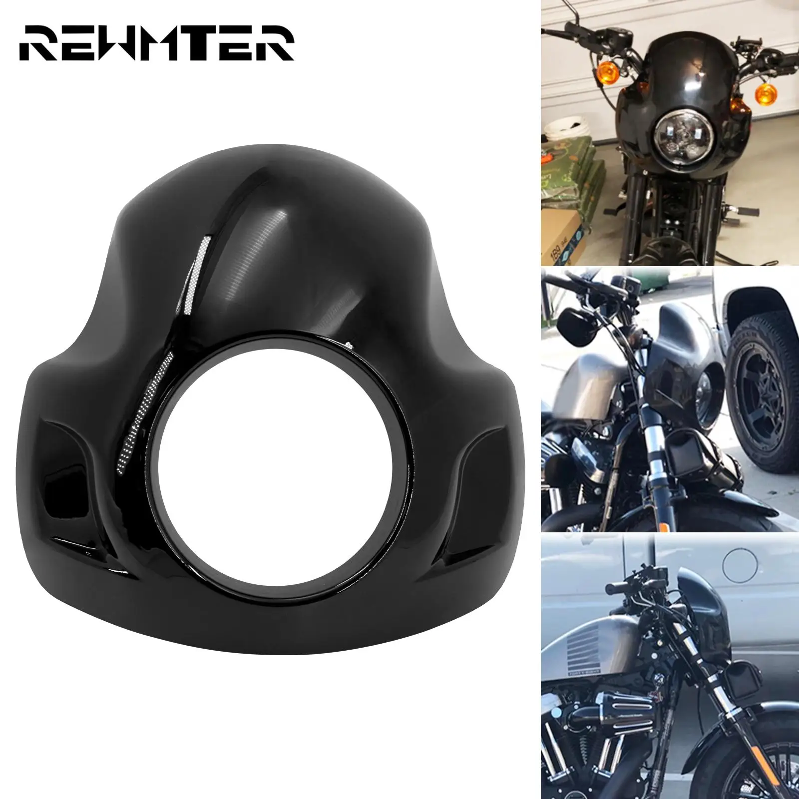 Schwarz Motorrad 5.75 Scheinwerfer Verkleidung Kopf Lampe Front Maske  Gugel Für Harley Sportster XL883 Dyna Fat Bob Touring Softail glide