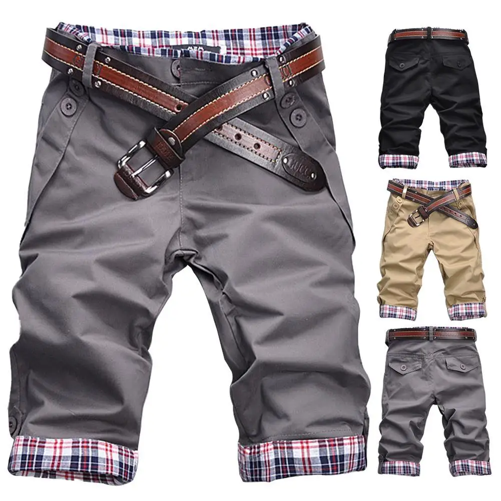 De los hombres pantalones cortos caliente 2021 verano Casual Plaid bolsillos de almazuela botones quinto pantalones sueltos playa Shorts hombre deportes Cothing 3XL